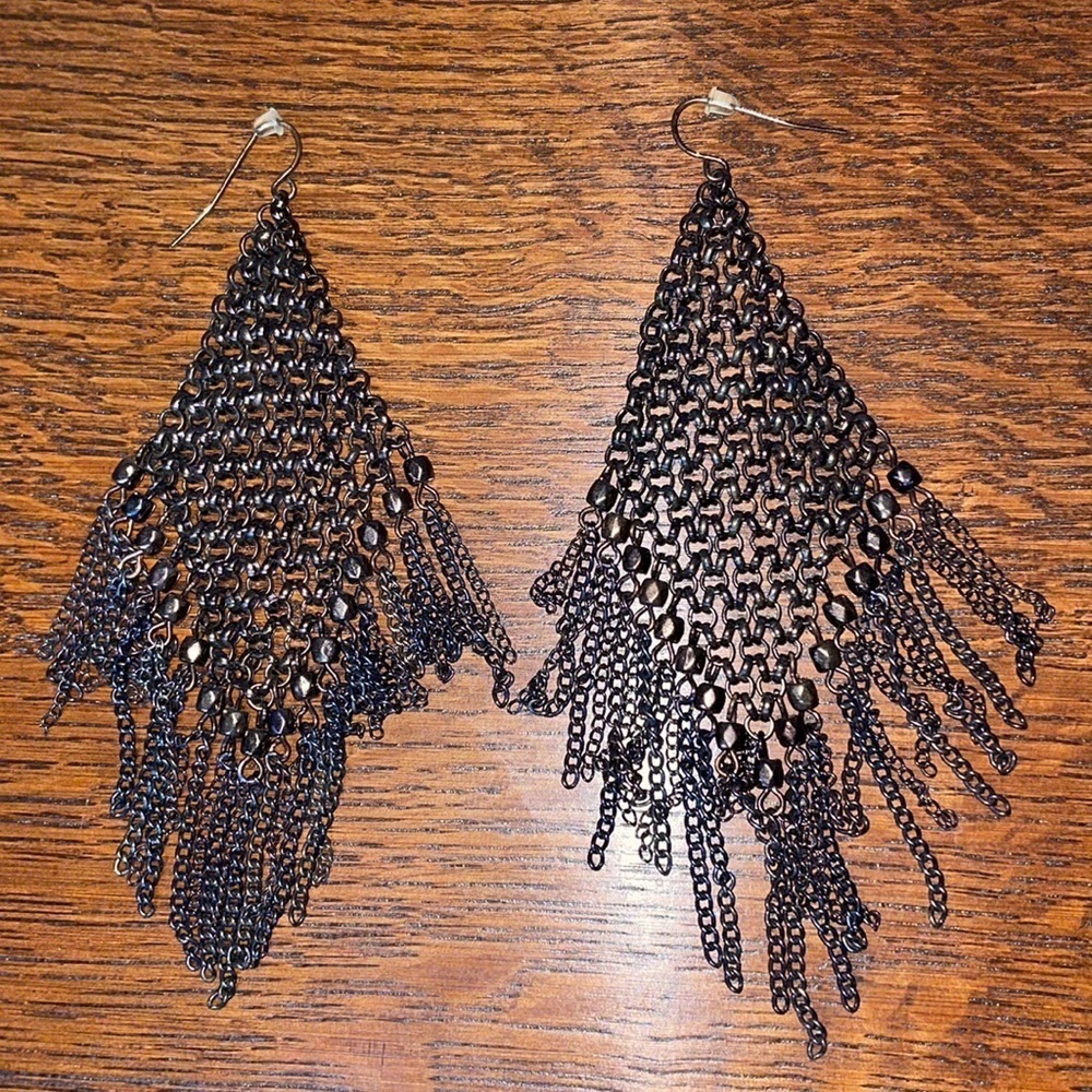 Chain Mail Earrings in rich copper brown. Banana Republic. All original. - Picture 5 of 8